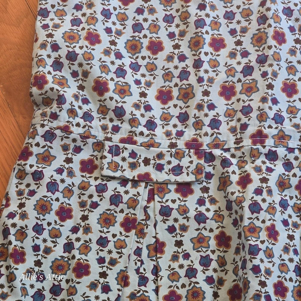 Handmade Girls Vintage Dress Blue Gold Flower Floral Cottage Prairie Sleeveless - Picture 4 of 7
